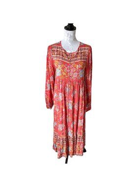 spell hendrix boho dress dusty pink Delphine Ruched Bodice Dropped Waist Wide Hem Dress White main image 0